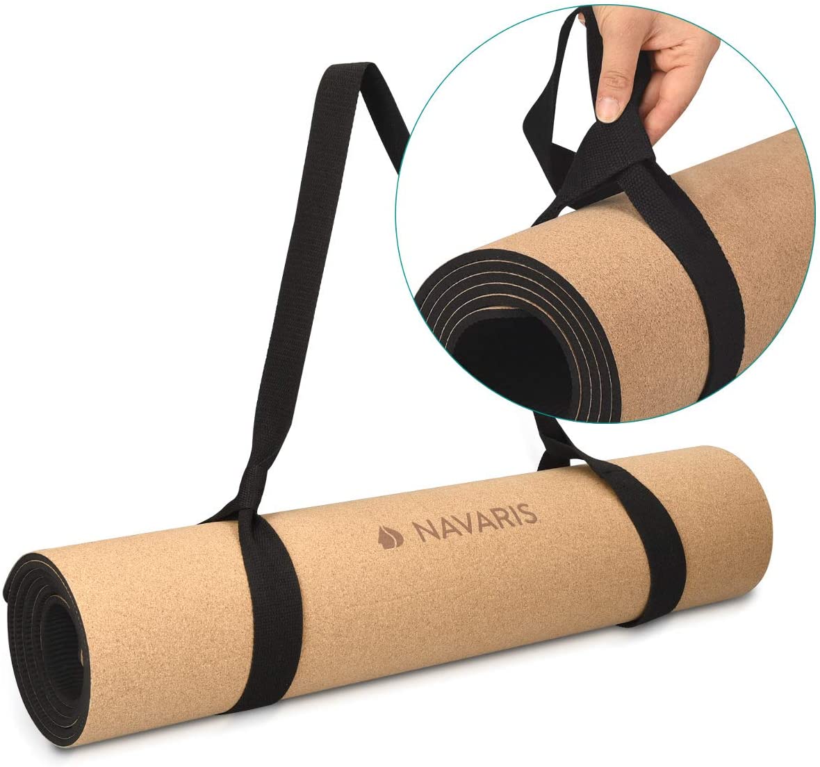 Navaris Workout Mat Στρώμα Γυμναστικής από Φελλό με Χειρολαβή Design Alignment Lines - Brown - 44764.18