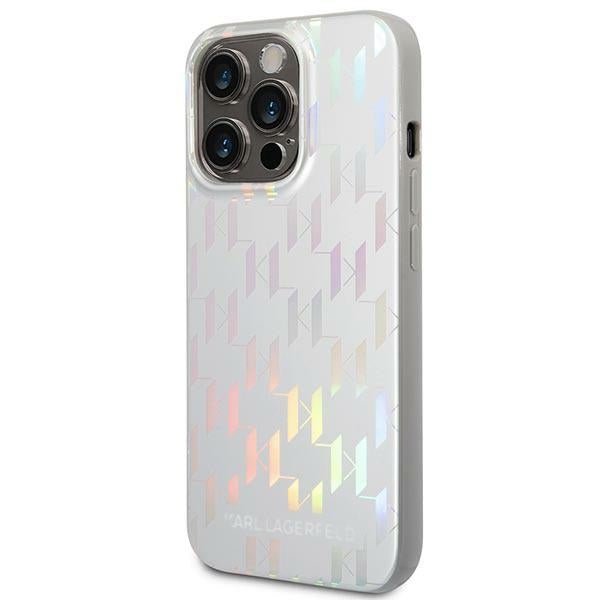 Karl Lagerfeld iPhone 14 Pro - Iridescent Monogram Σκληρή Θήκη με Πλαίσιο Σιλικόνης - Silver - KLHCP14LLGMMSV3