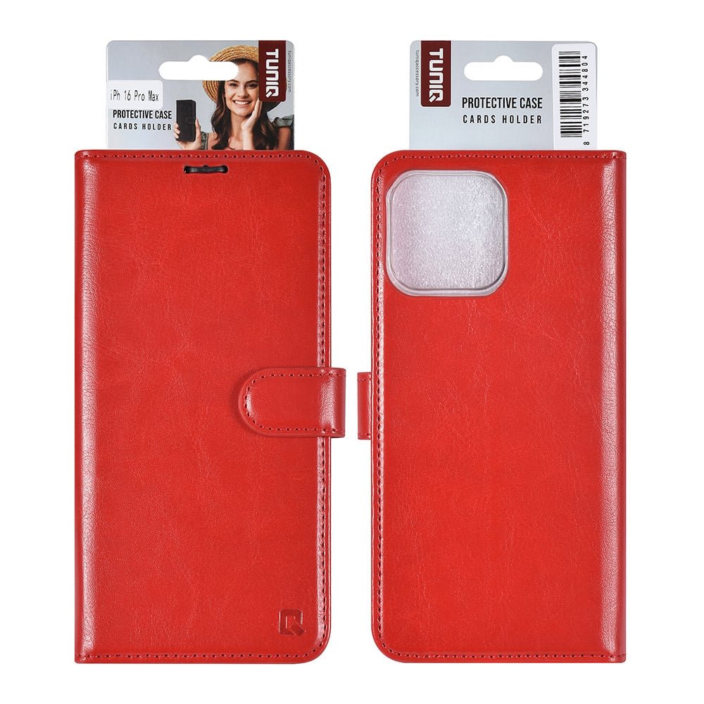 Tuniq iPhone 16 Pro Max - Θήκη Πορτοφόλι Stand από Δερματίνη - Red