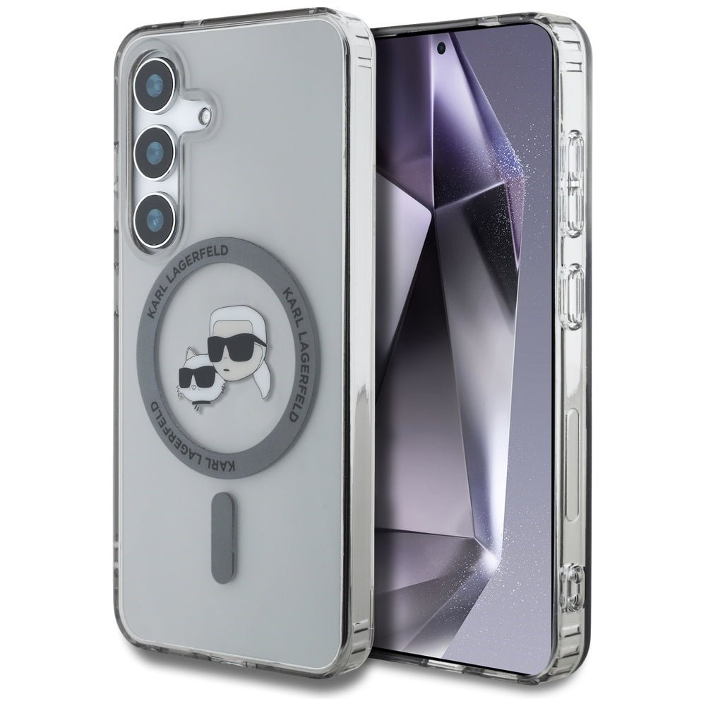 Karl Lagerfeld Samsung Galaxy S25 - Button Karl and Choupette Heads Printed Logo - MagSafe Σκληρή Θήκη με Πλαίσιο Σιλικόνης - Black - KLHMS25SHLSKCK