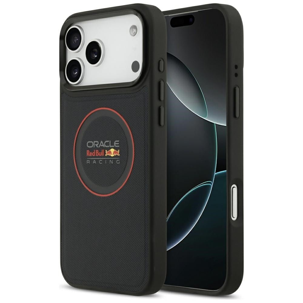 Red Bull iPhone 17 Pro Max - Meshed Red Ring and Metal Buttons MagSafe - Σκληρή Θήκη με Επένδυση Οικολογικού Δέρματος - Navy - RBHMP17X24PUILVR
