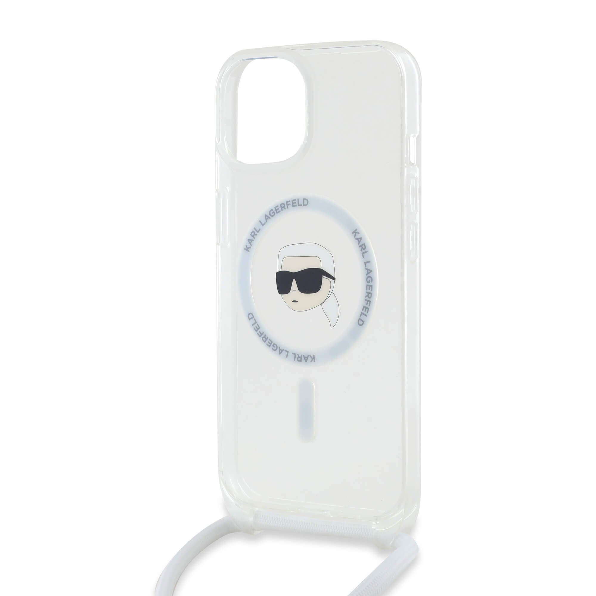 Karl Lagerfeld iPhone 15 / 14 / 13 - Crossbody IML Karl Head - MagSafe Σκληρή Θήκη με Πλαίσιο Σιλικόνης και Λουράκι - Διάφανη - KLHMP15SHCKHNT