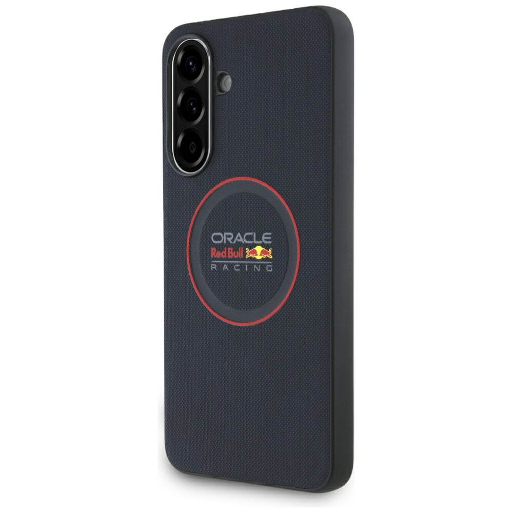 Red Bull Samsung Galaxy A36 5G - Meshed Red Ring - Σκληρή Θήκη με Επένδυση Συνθετικού Δέρματος και Πλαίσιο Σιλικόνης - Navy Blue - RBHCSA3624PUILVR