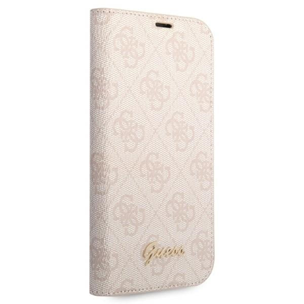 Guess iPhone 14 Pro Max 4G Vintage Gold Logo Θήκη Βιβλίο από Συνθετικό Δέρμα - Pink - GUBKP14XHG4SHP