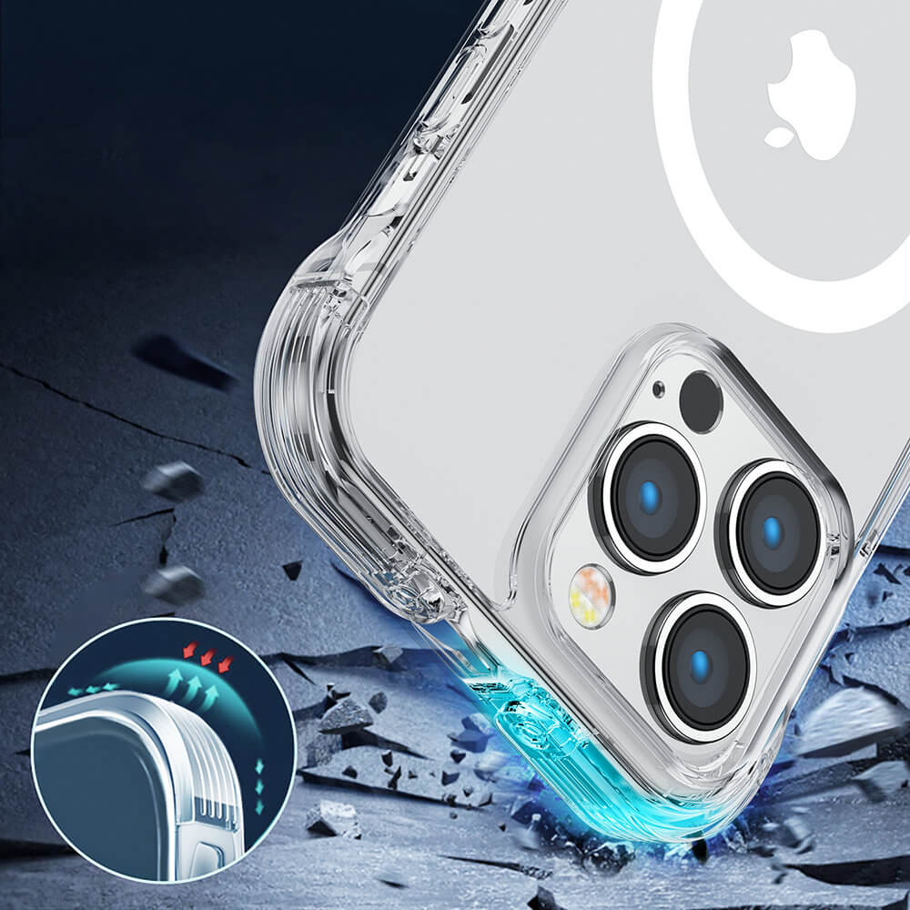 Joyroom iPhone 14 Pro Max Magnetic Defender Series Σκληρή Θήκη MagSafe με Πλαίσιο Σιλικόνης και Ενσωματωμένα Άγκιστρα Στήριξης - Διάφανη
