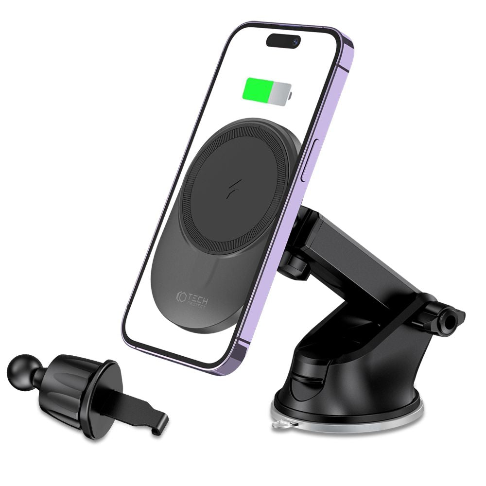 Tech - Protect MM15W - V1 Μαγνητική Βάση για το Ταμπλό και τον Αεραγωγό του Αυτοκινήτου με Ασύρματη Φόρτιση MagSafe 15W - Black