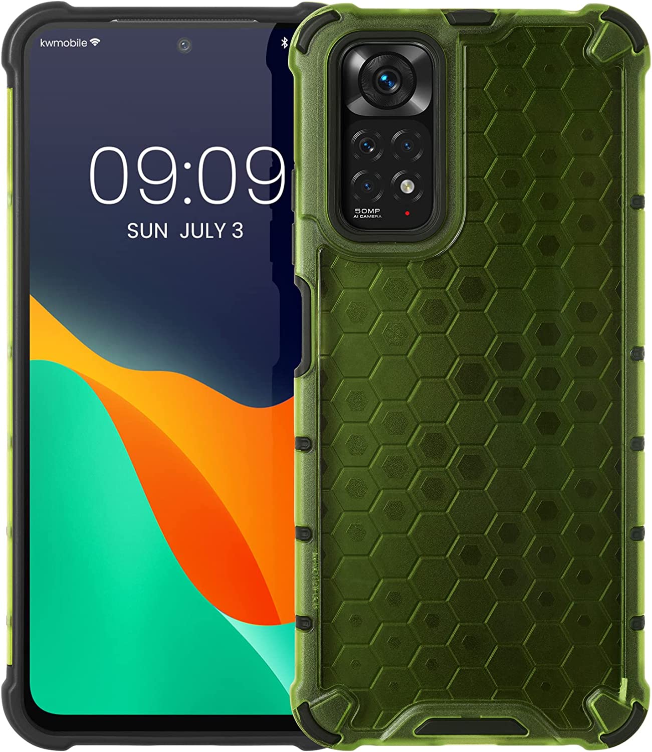 KW Xiaomi Redmi Note 11 / Redmi Note 11S Hybrid Σκληρή Θήκη με Πλαίσιο Σιλικόνης TPU - Design Honeycomb - Neon Yellow / Ματ Ημιδιάφανη - 59911.75