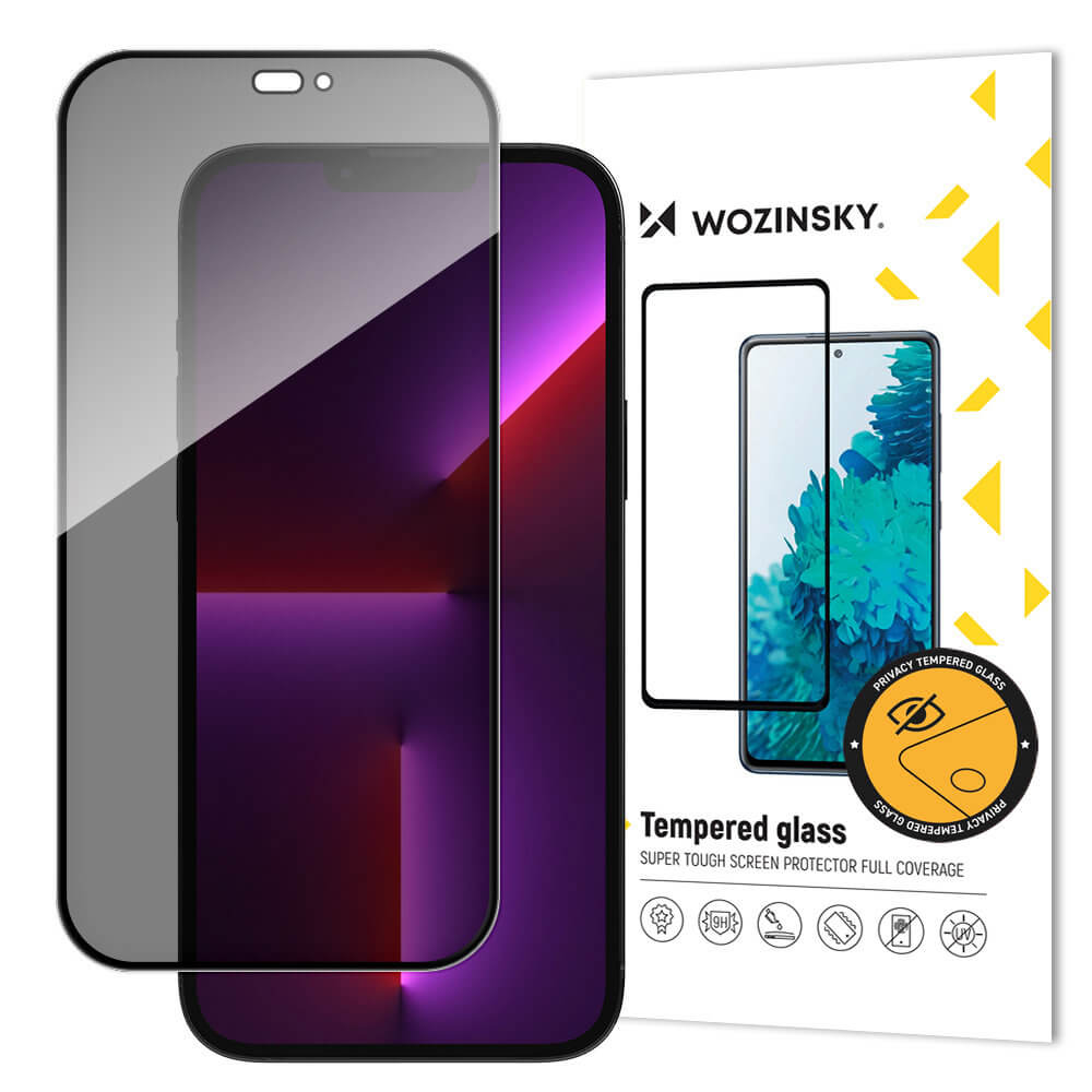 Wozinsky iPhone 14 Pro 9H Anti - Spy Full Screen Full Glue Tempered Glass Αντιχαρακτικό Γυαλί Οθόνης - Black