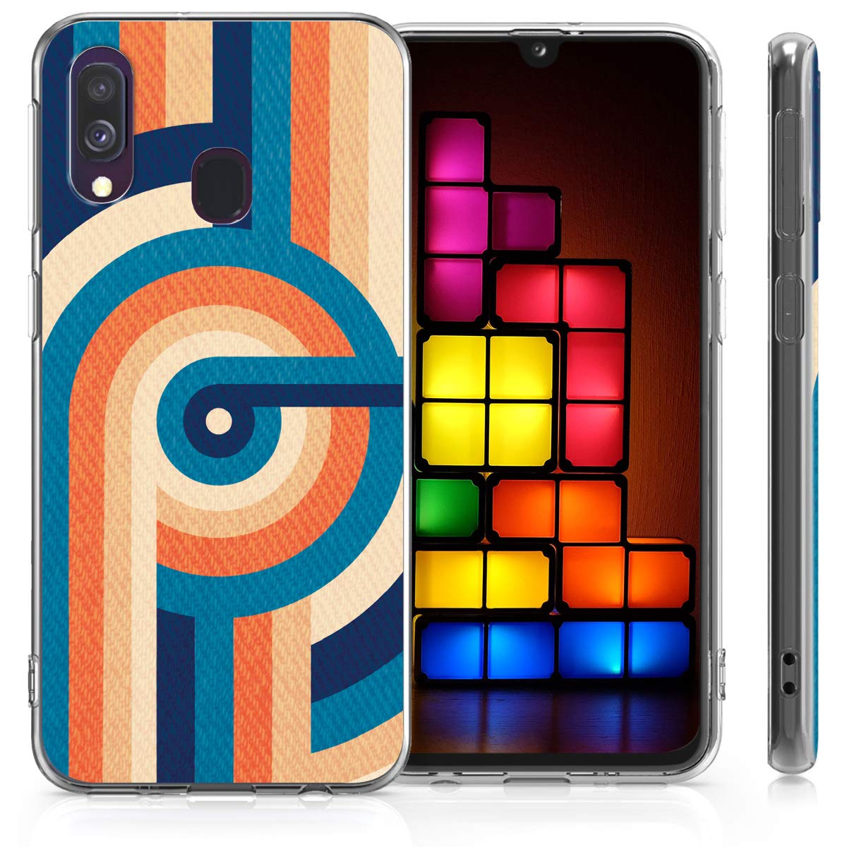 KW Samsung Galaxy A40 Θήκη Σιλικόνης TPU Design Retro Stripe Circle - Blue / Orange / Dark Blue - 48543.08