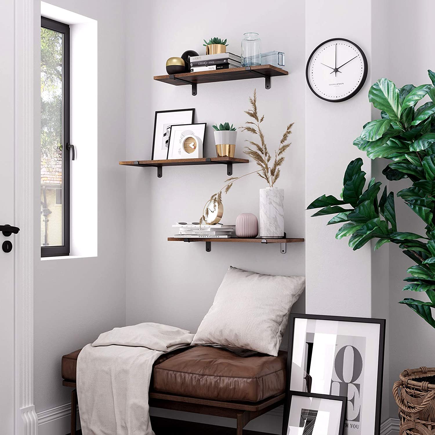 Songmics Σετ 2 Διακοσμητικά Ράφια - Brown / Black - LWS04NB