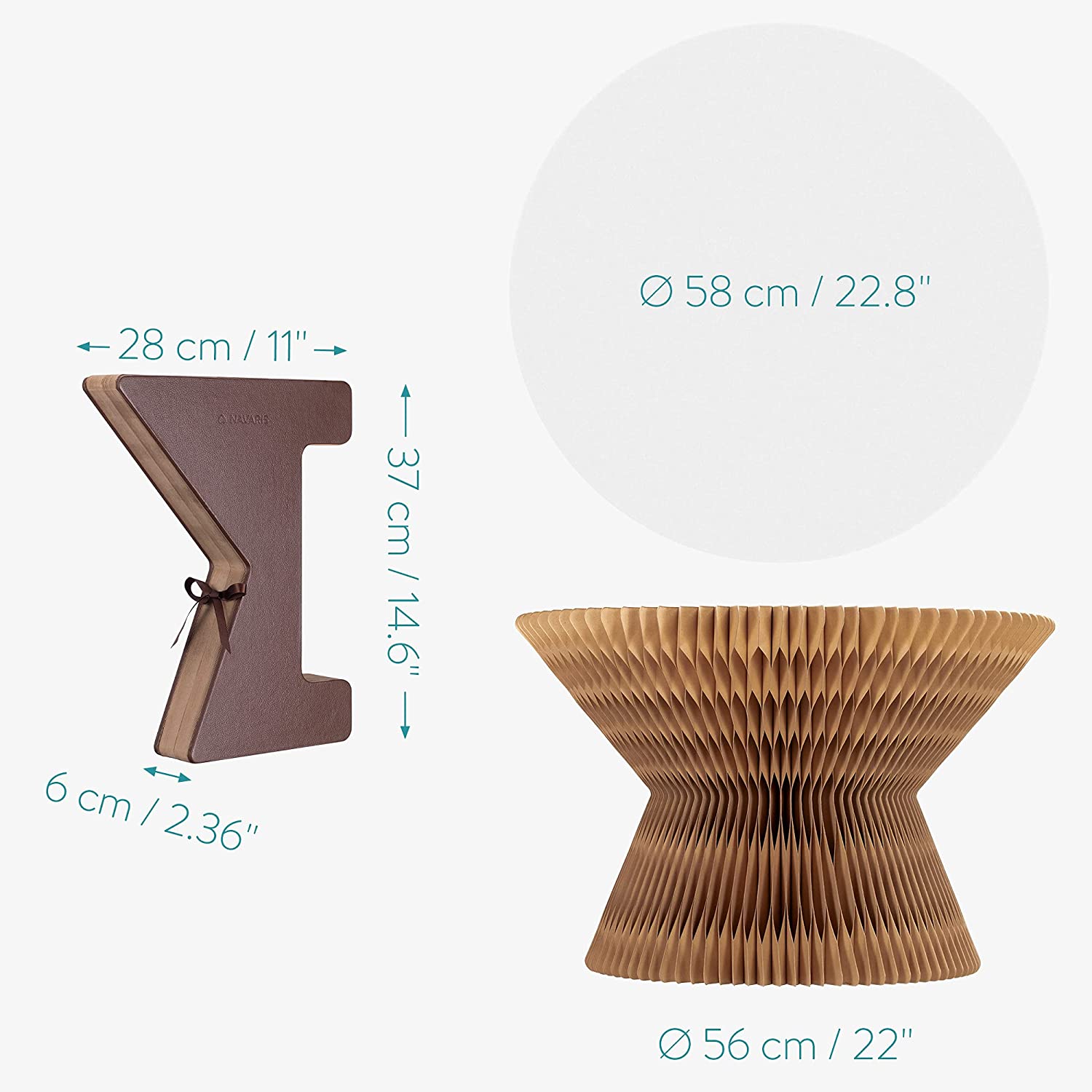 Navaris Πτυσσόμενο Διακοσμητικό Τραπέζι από Χαρτόνι - Brown - 54653.05