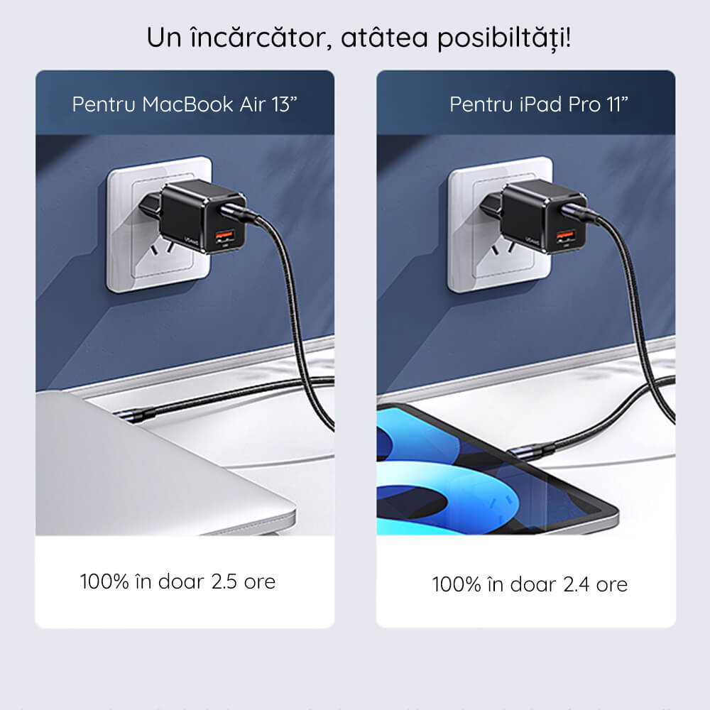 Usams Travel Charger Kit 33W Οικιακός Φορτιστής με 1 Θύρα Type - C και 1 Θύρα USB και καλώδιο Type - C to Lightning 20W - Black - USKTZ01
