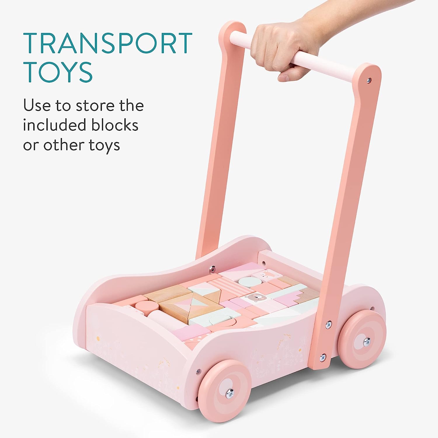 Navaris Ξύλινη Περπατούρα με Τουβλάκια - Pink - 54247.02