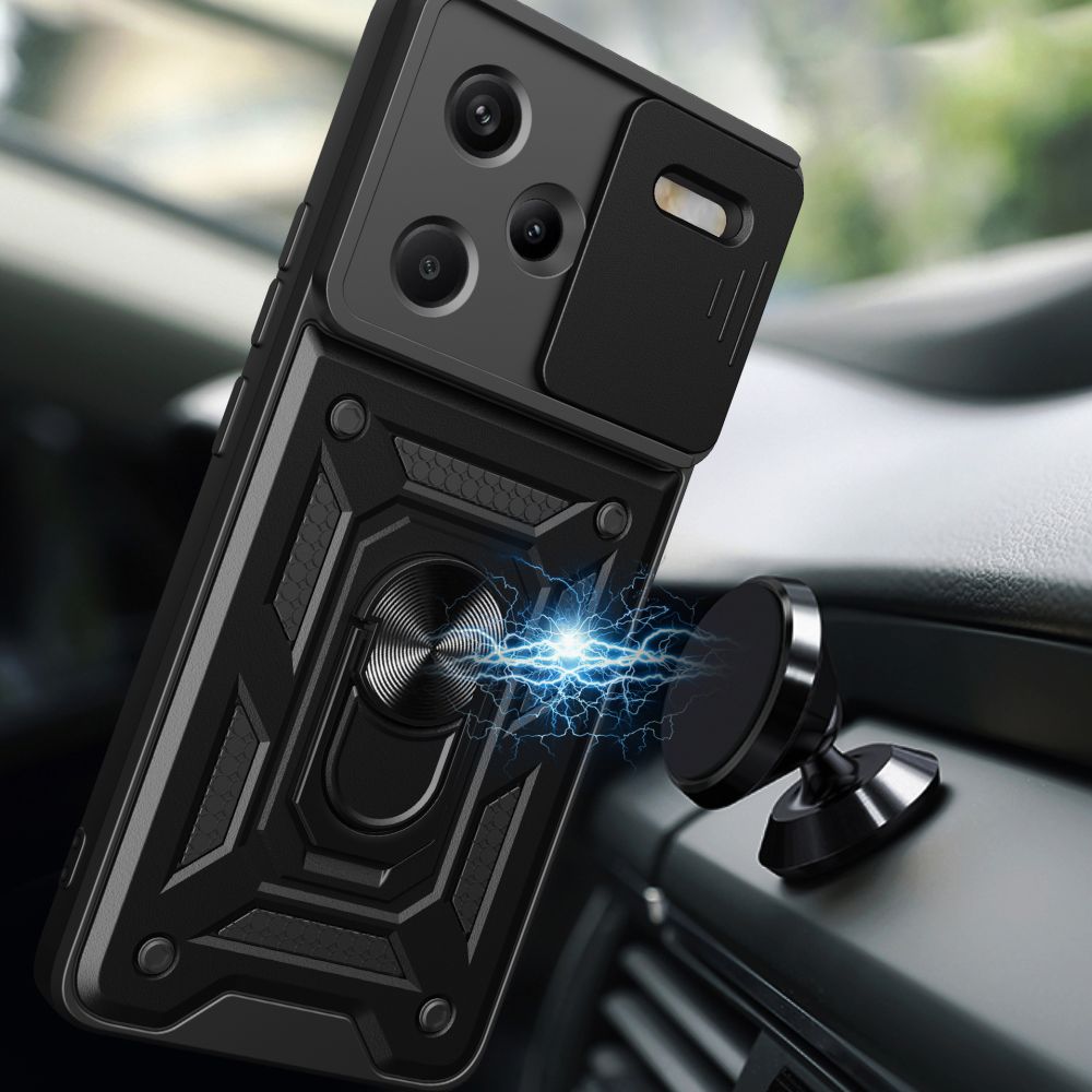 Tech - Protect Xiaomi Redmi Note 13 Pro+ 5G Camshield Pro Σκληρή Θήκη με Πλαίσιο Σιλικόνης και Δαχτυλίδι Συγκράτησης - Black