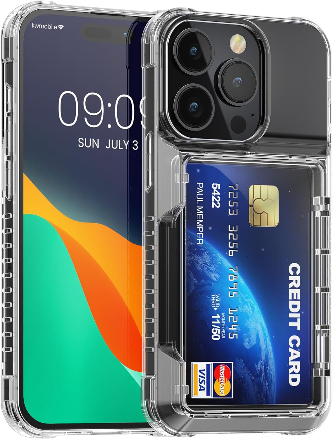 KW iPhone 15 Pro Σκληρή Θήκη με Υποδοχή για Κάρτες - Clear