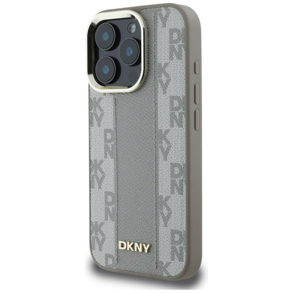 DKNY iPhone 16 Pro Max - Checkered Pattern - MagSafe Σκληρή Θήκη με Επένδυση Συνθετικού Δέρματος - Beige