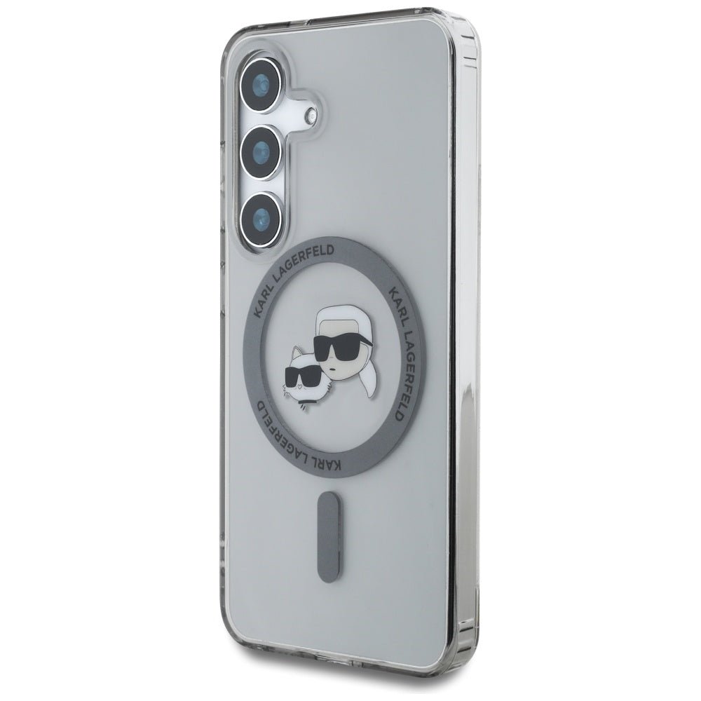 Karl Lagerfeld Samsung Galaxy S25 Plus - Button Karl and Choupette Heads Printed Logo - MagSafe Σκληρή Θήκη με Πλαίσιο Σιλικόνης - Black - KLHMS25MHLSKCK