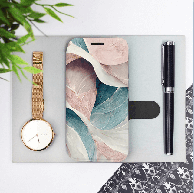 Mobiwear iPhone 13 Pro Max Θήκη Βιβλίο Slim Flip - Design Pink and Greenish Marble - VP33S