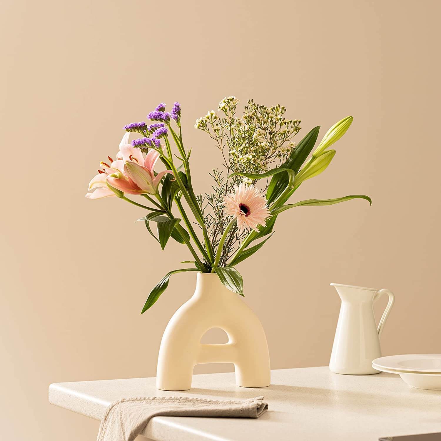 Navaris Κεραμικό Διακοσμητικό Βάζο - Design Abstract - Beige - 60344.01