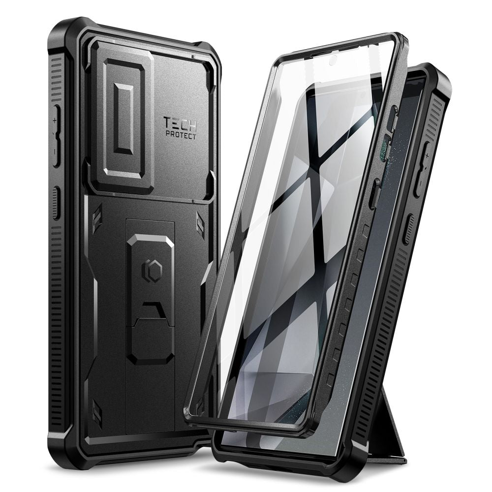 Tech - Protect Samsung Galaxy S24 Ultra Kevlar Cam+ Θήκη 360 Full Body με Προστασία για την Οθόνη και την Κάμερα και Stand - Black