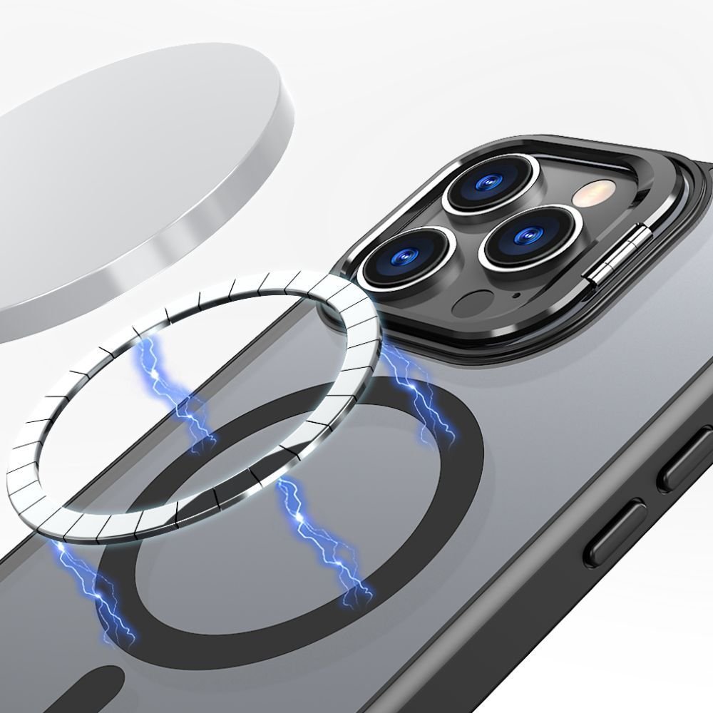 Tech - Protect iPhone 15 Magstand MagSafe Σκληρή Θήκη με Πλαίσιο Σιλικόνης και Stand - Matte Black / Ημιδιάφανη