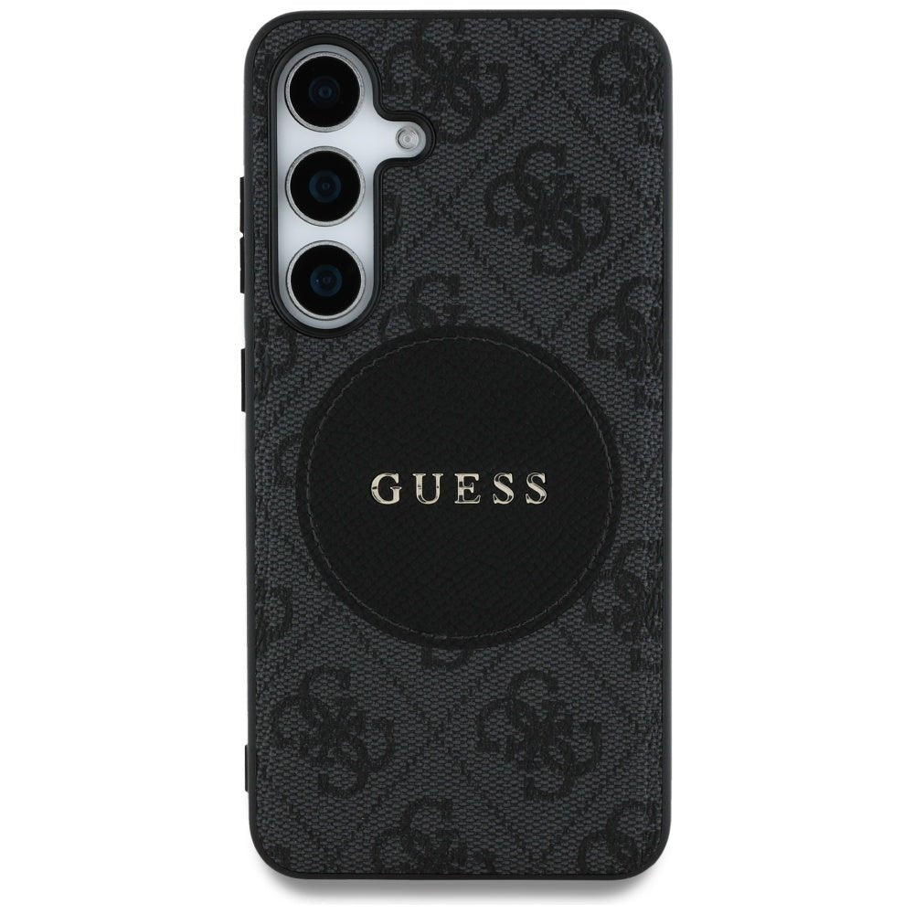 Guess Samsung Galaxy S25 Plus - 4G Round Patch Classic Logo - Θήκη με Επένδυση Συνθετικού Δέρματος και MagSafe - Black - GUHMS25MP4PGRSGK