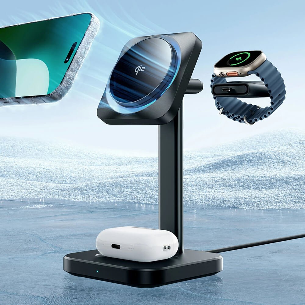 ESR 3in1 CryoBoost Qi2 Ασύρματος Μαγνητικός Φορτιστής MagSafe 15W - Black