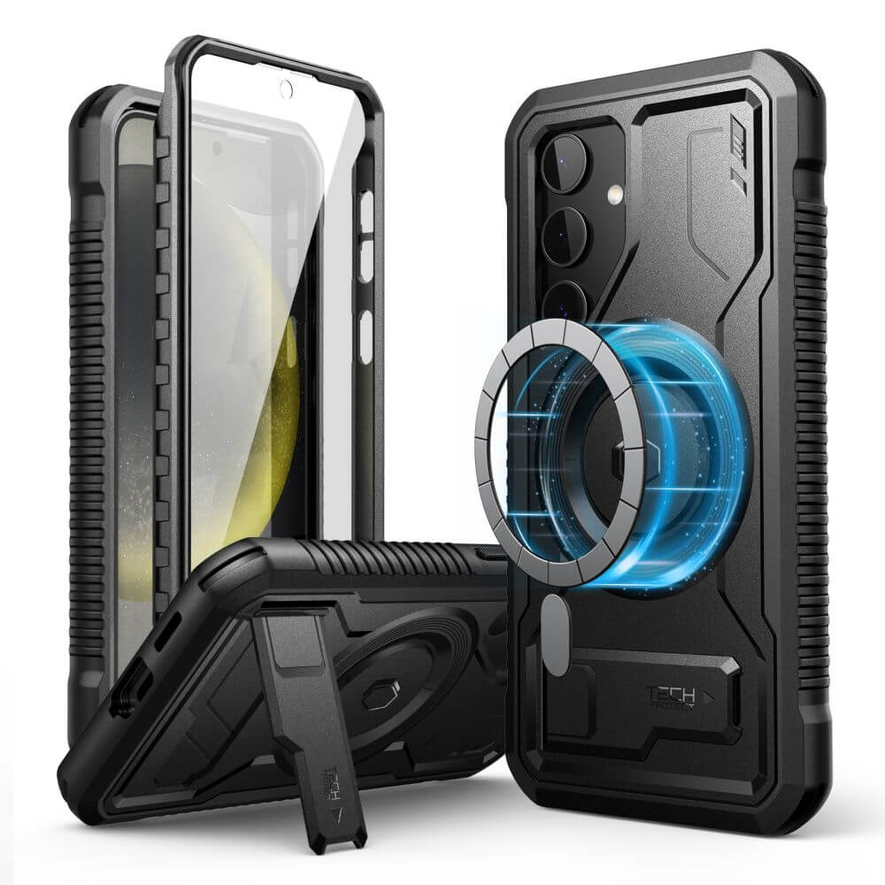 Tech - Protect Samsung Galaxy S24 Kevlar MagSafe+ Σκληρή Θήκη με Προστασία για την Οθόνη και Stand - Black