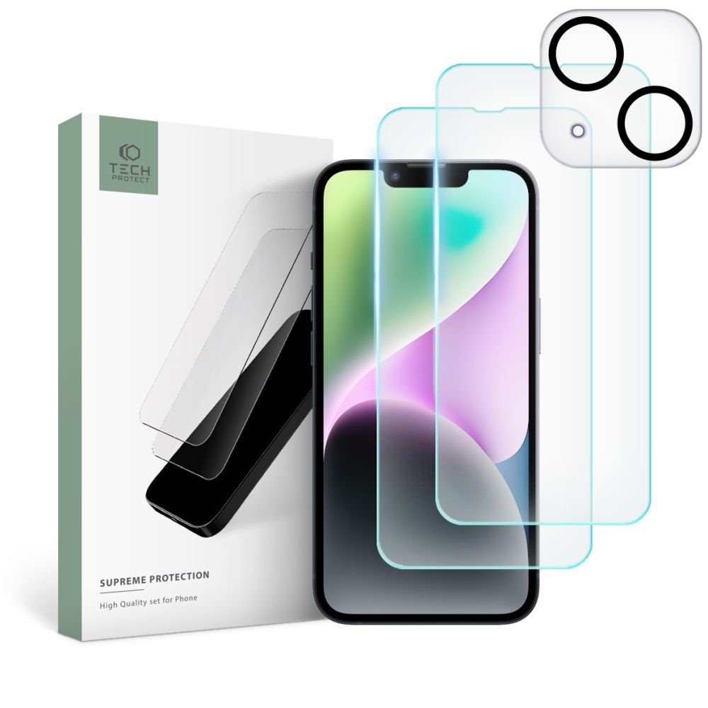 Tech - Protect iPhone 14 Supreme Set - Σετ με 2 Tempered Glass Αντιχαρακτικά Γυαλιά Οθόνης και 1 Αντιχαρακτικό Γυαλί για την Κάμερα - Διάφανα