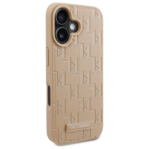 Karl Lagerfeld iPhone 16 - Hot Stamp MagSafe Σκληρή Θήκη με Επένδυση Συνθετικού Δέρματος - Beige - KLHMP16SPKHPORPE