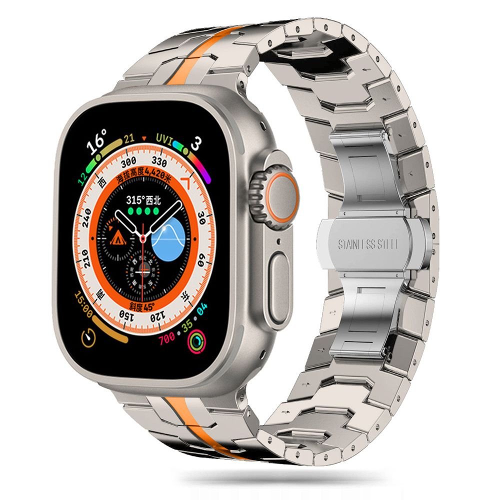 Tech - Protect Λουράκι Apple Watch 8/9/10/11 - SE (1/2/3) - Ultra (1/2/3) – 44/45/46/49mm Stainless Line από Ανοξείδωτο Ατσάλι - Titanium / Orange