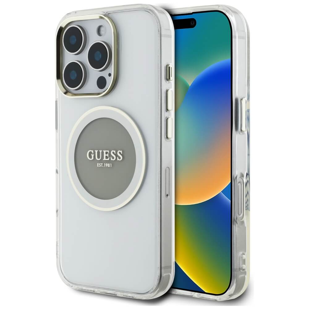 Guess iPhone 16 Pro Max IML Metal Colored Circle Classic Logo MagSafe Σκληρή Θήκη με Πλαίσιο Σιλικόνης και MagSafe - Grey - GUHMP16XHTDRCEDG