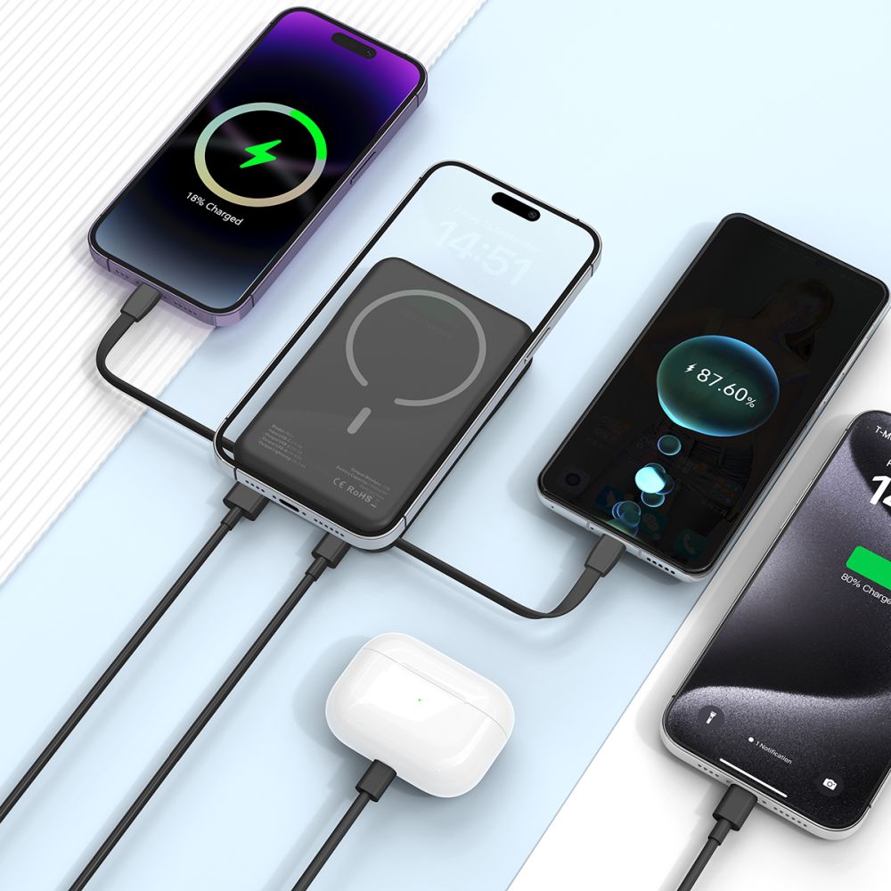 Tech - Protect PB31 Lifemag Ασύρματο MagSafe PowerBank Κινητού 10000 mAh με Ενσωματωμένο Καλώδιο Type - C και Lightning - Black