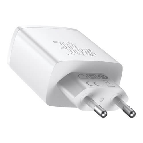 Baseus Compact Οικιακός Φορτιστής Γρήγορης Φόρτισης με 2 Θύρες USB και 1 Θύρα Type - C 30W - White - CCXJ - E02