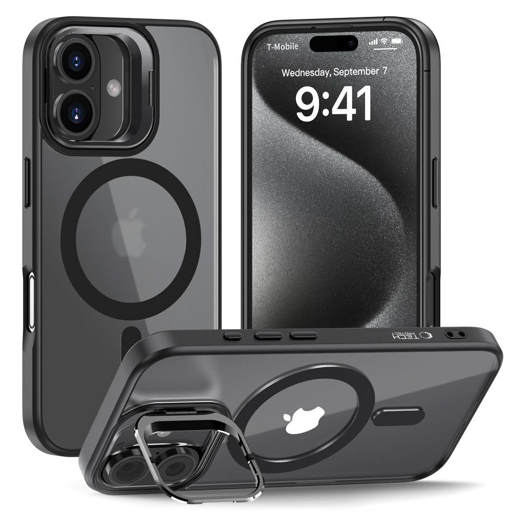 Tech - Protect iPhone 16 Magstand MagSafe Σκληρή Θήκη με Πλαίσιο Σιλικόνης και Stand - Matte Black / Ημιδιάφανη