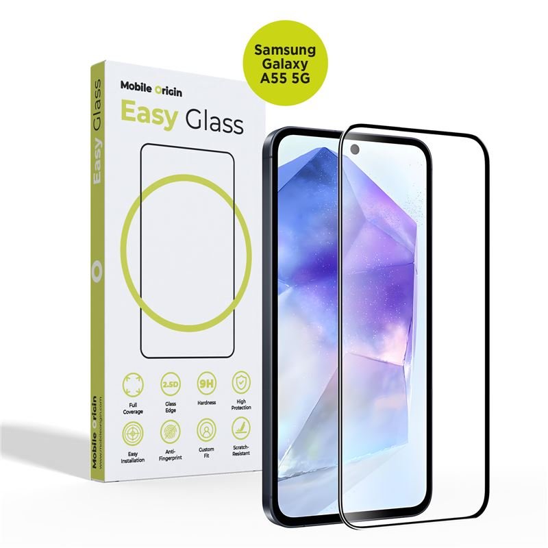 Mobile Origin Samsung Galaxy A55 5G EasyGlass Case Friendly 9H Full Screen Full Glue Tempered Glass Αντιχαρακτικό Γυαλί Οθόνης - Black