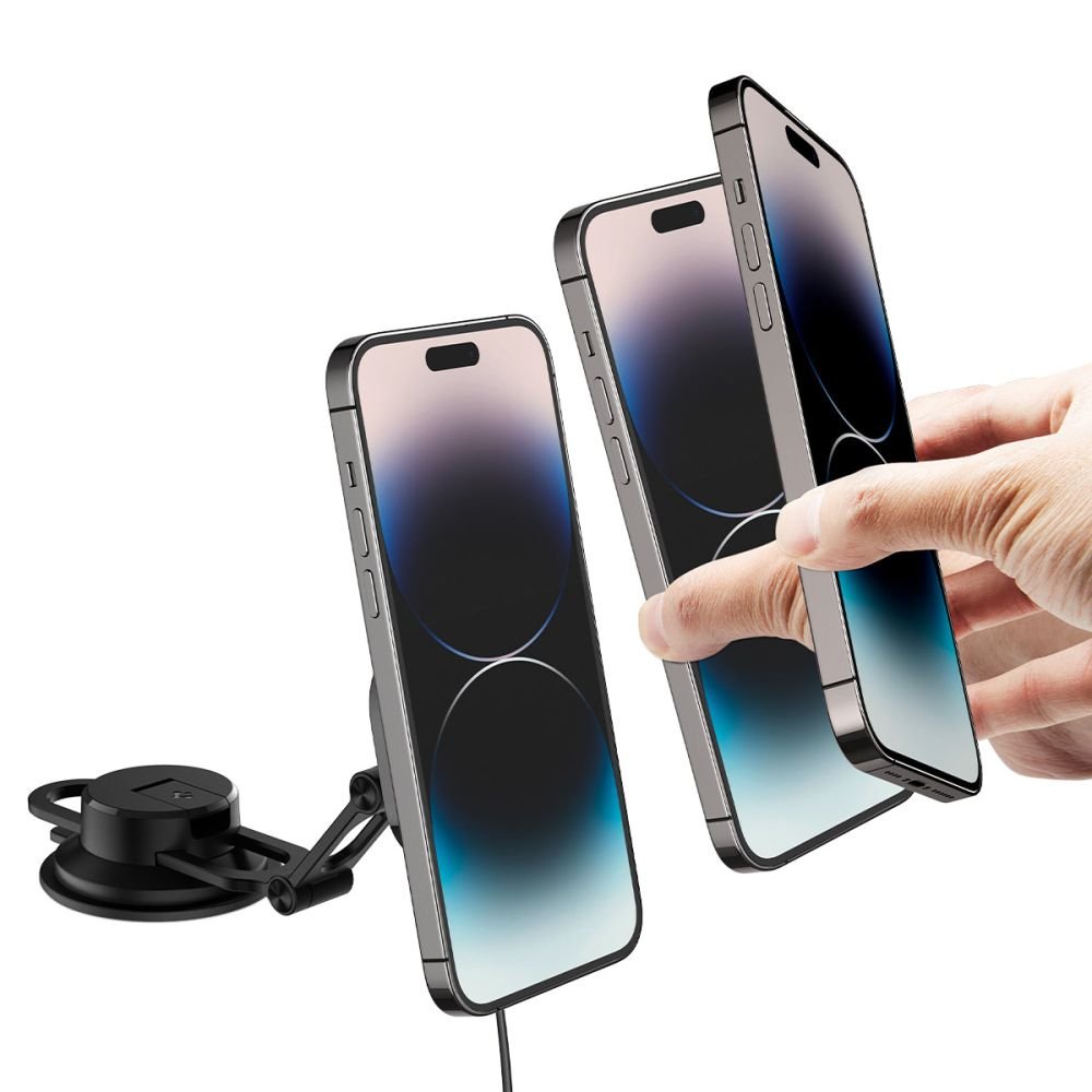 Spigen ITS35W - 3 OneTap Pro 3 Magnetic MagSafe Charger Βάση Αυτοκινήτου Ταμπλό με Ασύρματη Φόρτιση 10W - Black