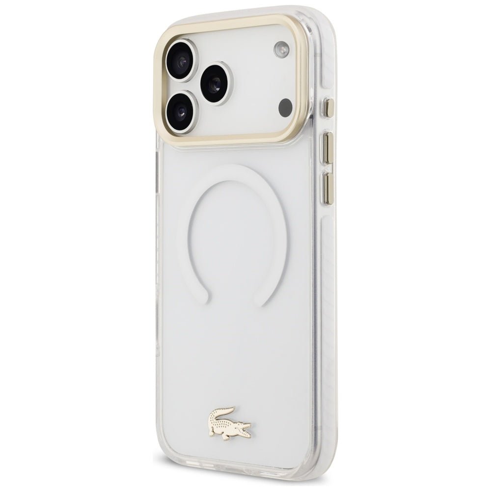Lacoste iPhone 17 Pro Max - Shockproof Transparent Frosted Gold Logo MagSafe - Σκληρή Θήκη με Πλαίσιο Σιλικόνης - White