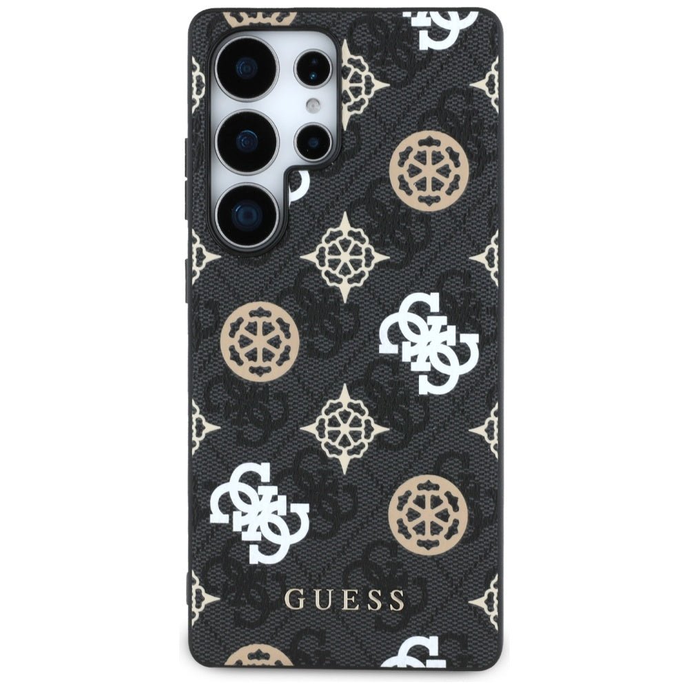 Guess Samsung Galaxy S25 Ultra - 4G Printed Colored Peony Pattern - MagSafe Θήκη με Επένδυση Συνθετικού Δέρματος - Black - GUHMS25LP4PWPK