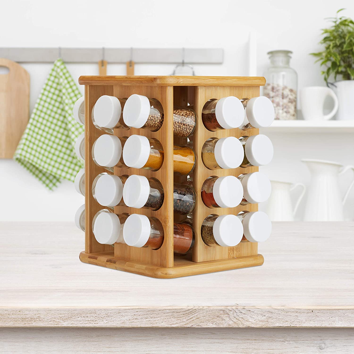 Relaxdays XXL Καρουζέλ Μπαχαρικών από Μπαμπού με 32 Δοχεία - Natural - 4052025242091