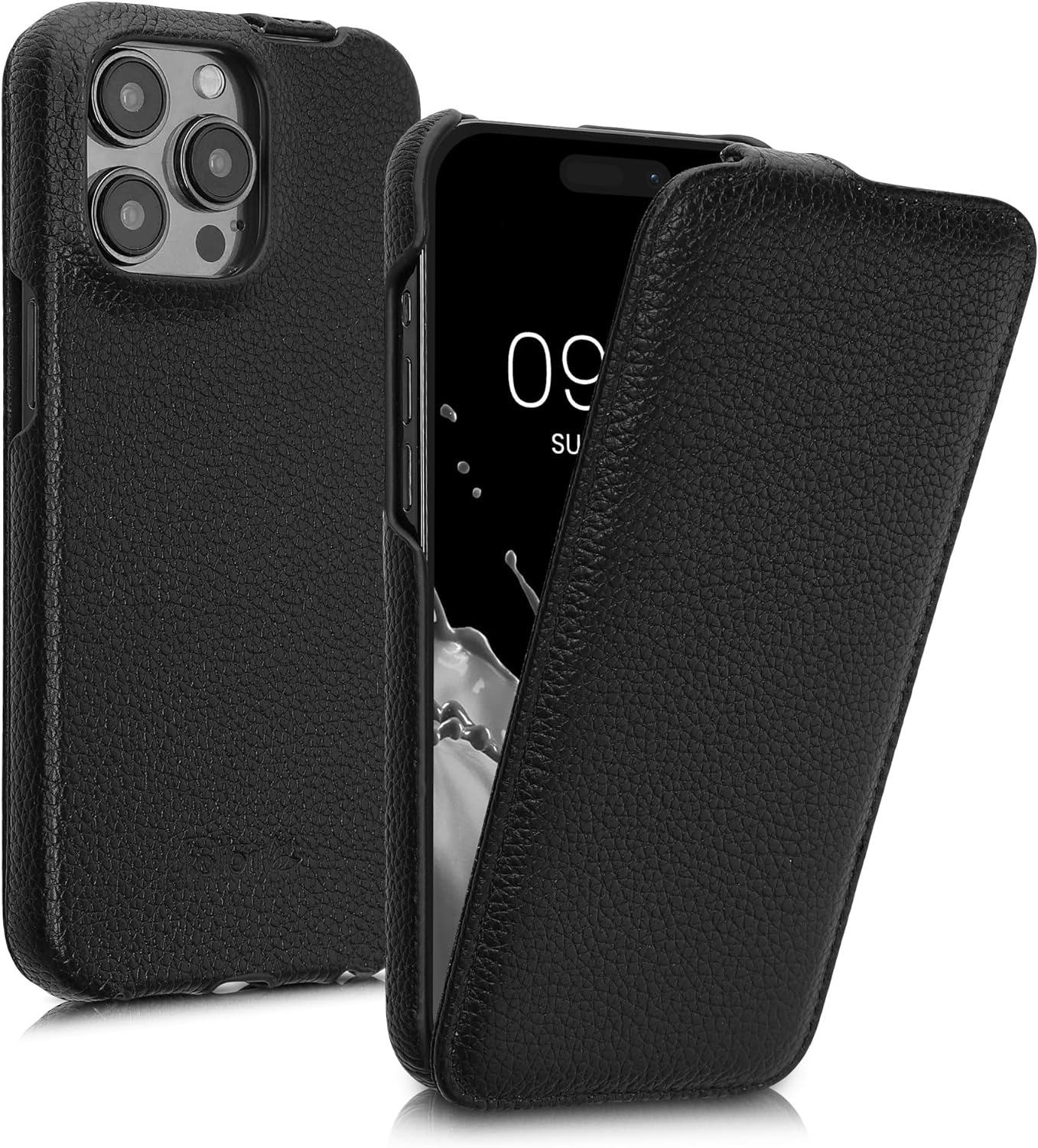 Kalibri iPhone 15 Pro Max Θήκη Flip από Γνήσιο Δέρμα - Black - KLB000026FK001C