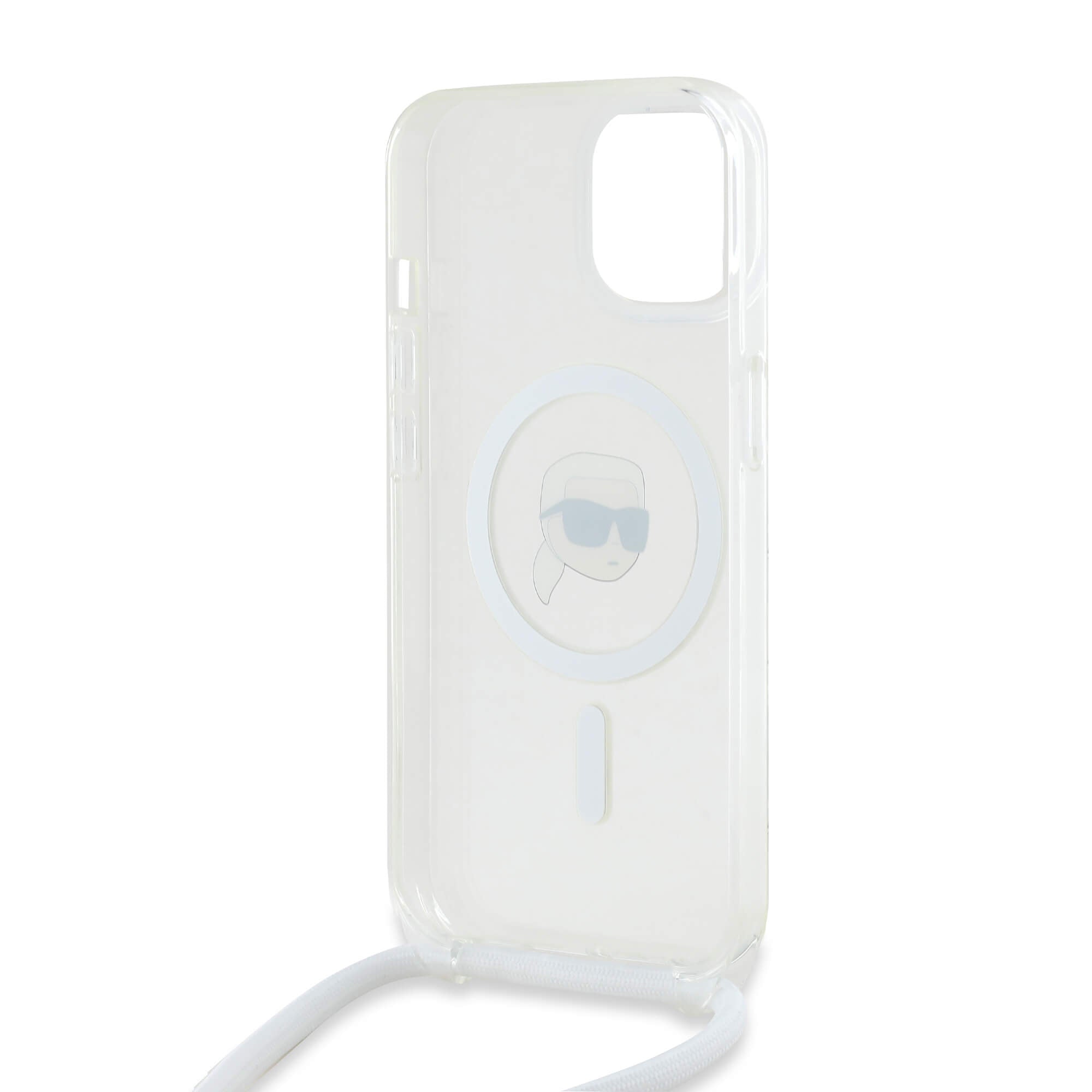Karl Lagerfeld iPhone 15 / 14 / 13 - Crossbody IML Karl Head - MagSafe Σκληρή Θήκη με Πλαίσιο Σιλικόνης και Λουράκι - Διάφανη - KLHMP15SHCKHNT
