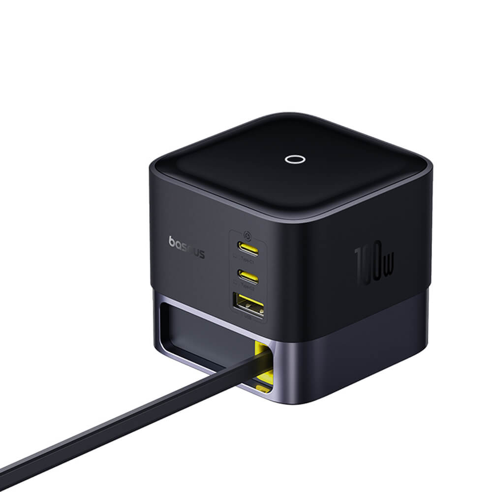 Baseus Super GaN Βάση Φόρτισης με 3 Θύρες Type - C και 1 Θύρα USB με Ενσωματωμένο Καλώδιο Type - C 1.5m - Cosmic Black
