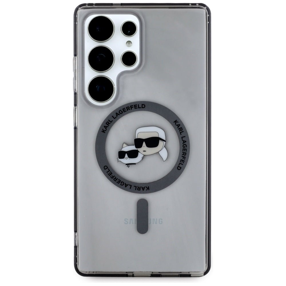 Karl Lagerfeld Samsung Galaxy S25 Ultra - Button Karl and Choupette Heads Printed Logo - MagSafe Σκληρή Θήκη με Πλαίσιο Σιλικόνης - Black - KLHMS25LHLSKCK