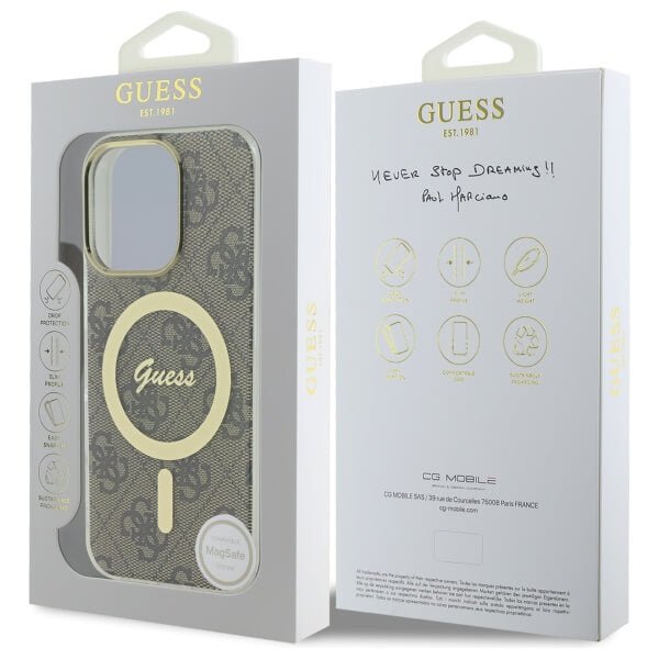 Guess iPhone 16 Pro - IML 4G MagSafe - Σκληρή Θήκη με Πλαίσιο Σιλικόνης και MagSafe - Brown - GUHMP16LH4STW