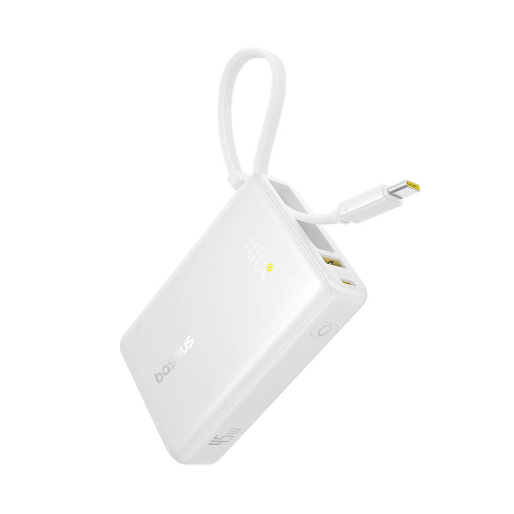 Baseus PicoGo Power Bank 10000mAh 45W με Ενσωματωμένο Καλώδιο Type - C - White
