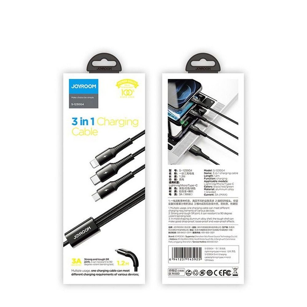 Joyroom 3 - in - 1 Καλώδιο Φόρτισης 3A 1.2m - Black - S - 1230G4