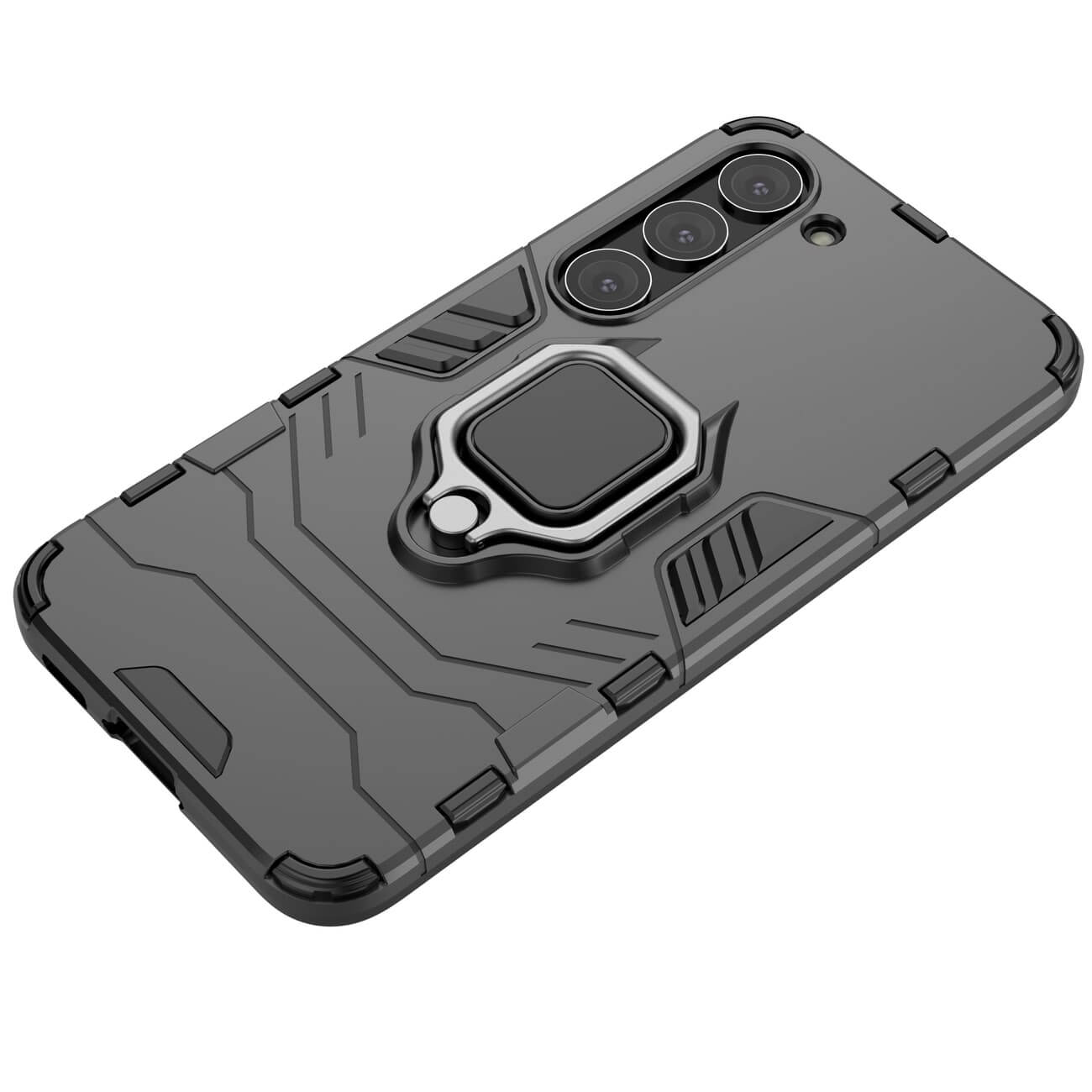 OEM Samsung Galaxy S23 Rugged Armor Σκληρή Θήκη Υψηλής Προστασίας με Πλαίσιο Σιλικόνης και Δαχτυλίδι Συγκράτησης - Black