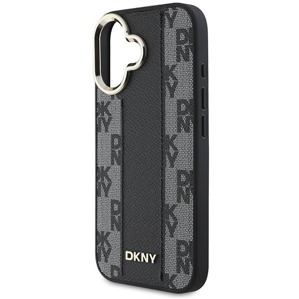 DKNY iPhone 16 - Checkered Pattern MagSafe Σκληρή Θήκη με Επένδυση Συνθετικού Δέρματος - Black