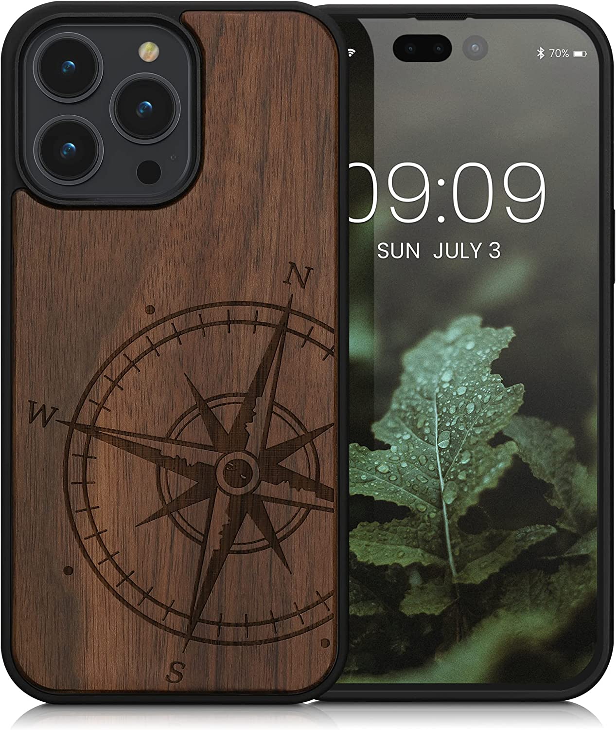 KW iPhone 14 Pro Max Θήκη από Φυσικό Ξύλο Design Navigational Compass - Dark Brown - 59127.01